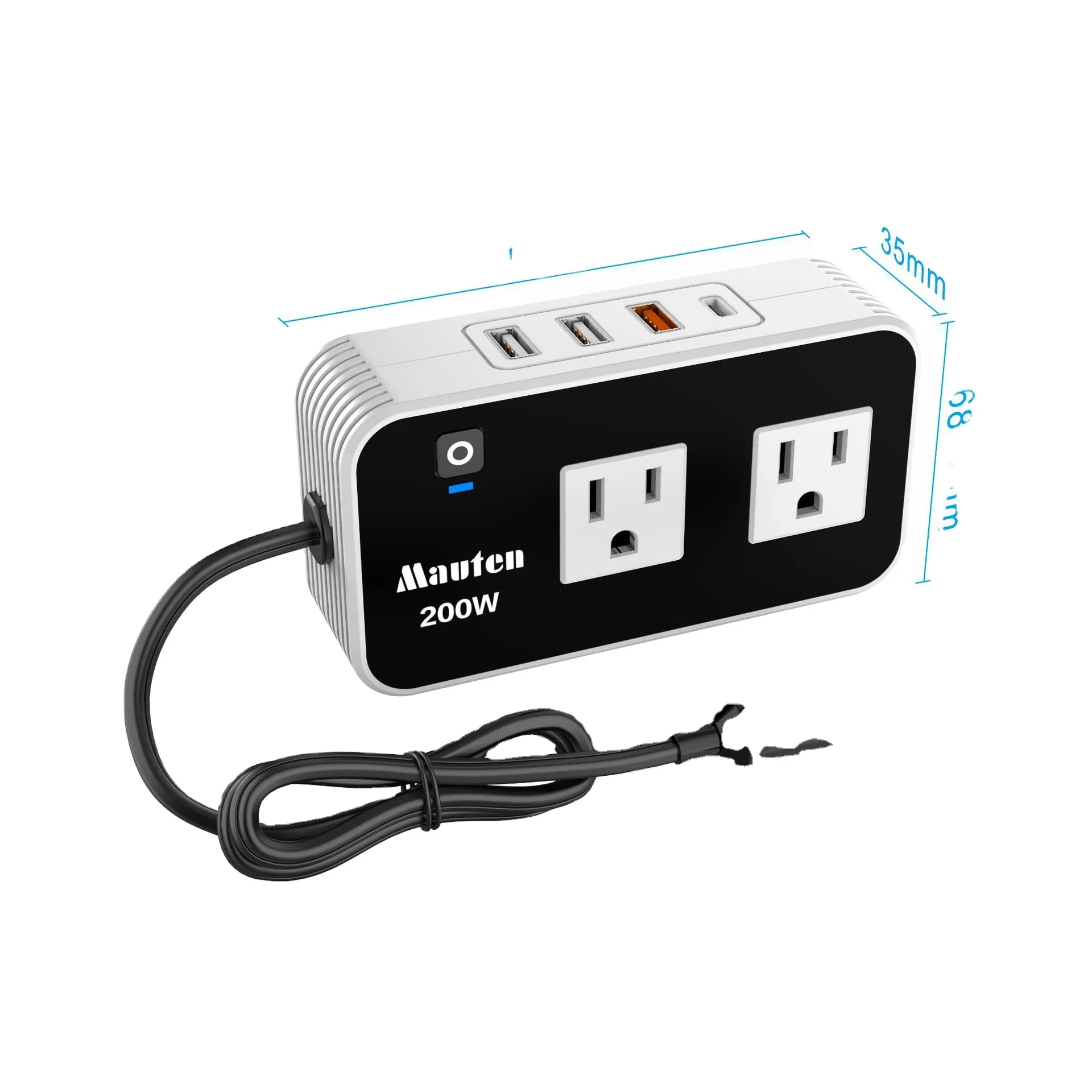 200W multifunctional socket inverter fast charging PD20w+QC3.0 power converter bank car inverter