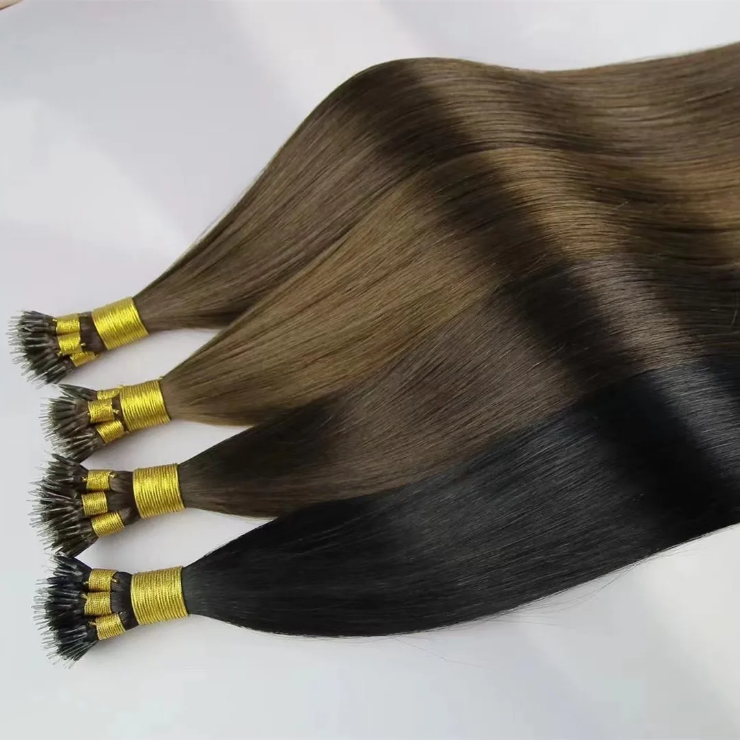 Wholesale Remy Cuticle Aligned Micro Link Human Hair Extensions I U Flat Nano Tip Kinky Raw Unprocessed Human Hair Extension
