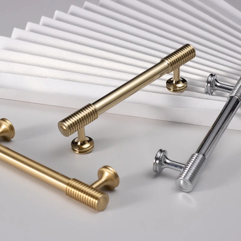 Solid Brass New Style Furniture Cabinet Drawer Kitchen Door Wardrobe Handle High End Thread Design Handle T-Bar Custom Handle