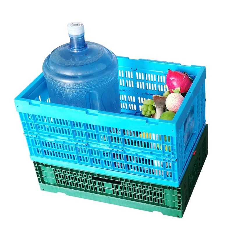mesh style Industrial Stackable Folding Transport Plastic Moving Crate For Storage Totes Attached Lid Hinged Lid