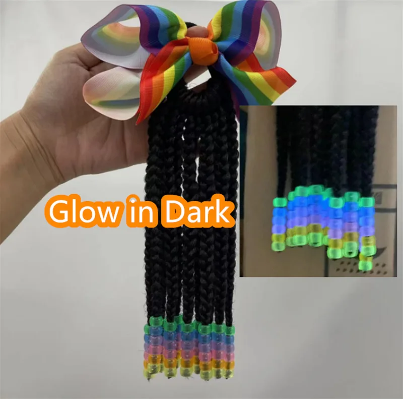 New kids box braid ponytail little girls braided ponytail with beads and bow hair braid with beads holder for kids