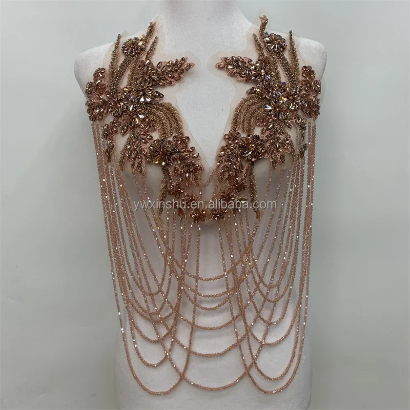 Handmade Beads Leaves Tassels Patches Epaulets Shoulder Applique Collar Patches Badge