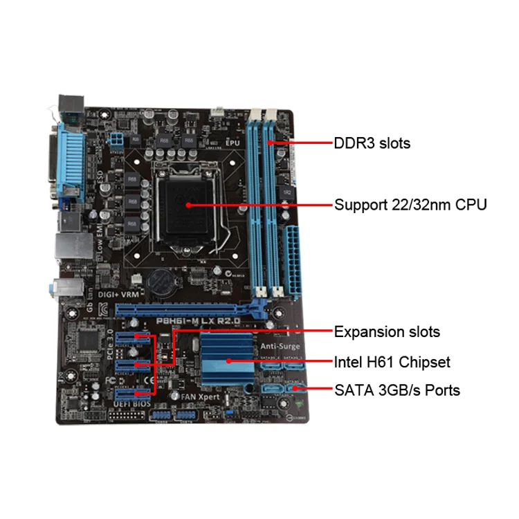  Double Channel 2 DDR3 DIMM P8H61-M Desktop Motherboard 100% Tested Mainboard For