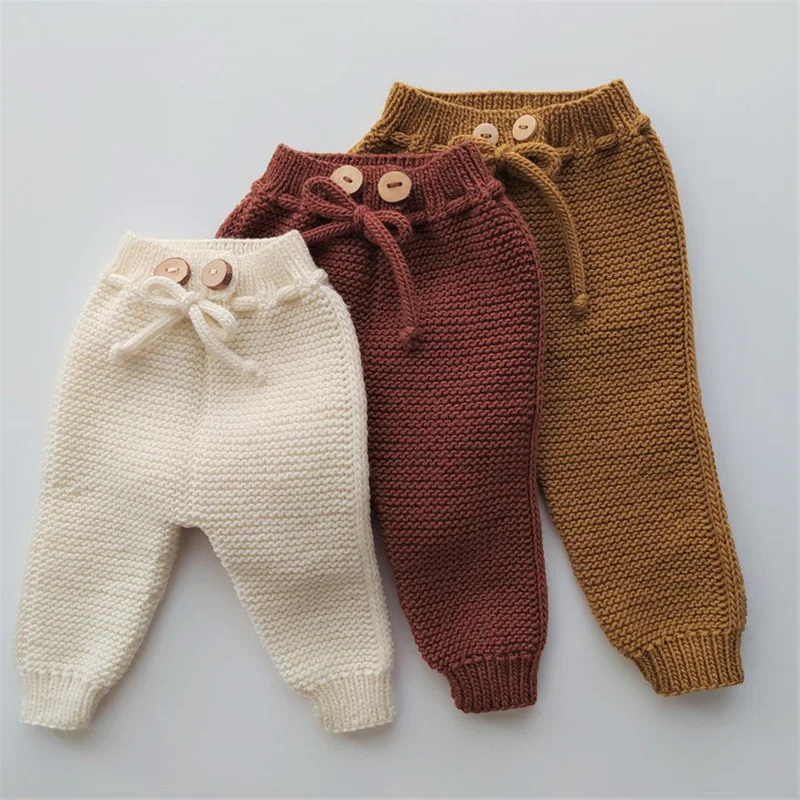 Custom Unisex Toddlers Solid Color Trousers Organic Cotton Knit Baby Pants