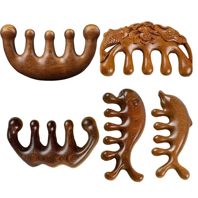 Wood Gua Sha Scalp Massage Comb Sandalwood Wide Tooth Guasha Scraping Head Face Hair Scalp Massage Comb