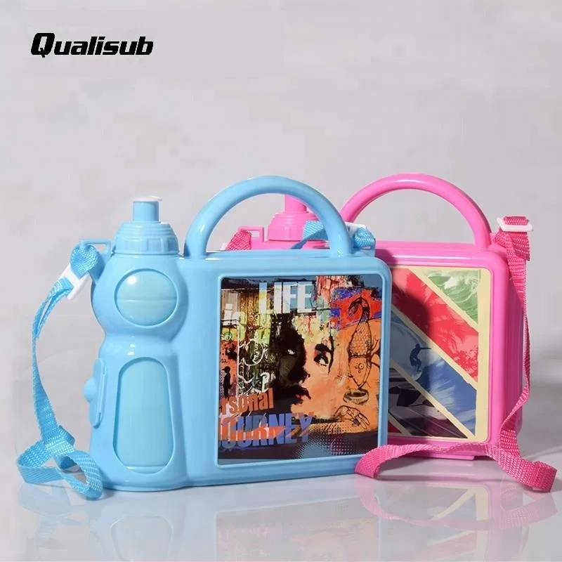 Qualisub Blank Plastic Sublimation Handle Lunch Box with Water Bottle
