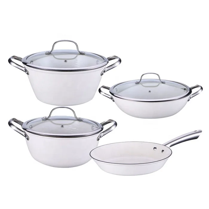 
20cm-32cm Cast Iron Pots 4 Piece Cookware Set Enamel Shallow Casserole Set 