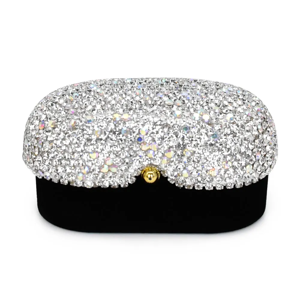 Luxury oval clamshell opening velvet jewellery double rings packaging box diamond attached jewelry box with diamonds