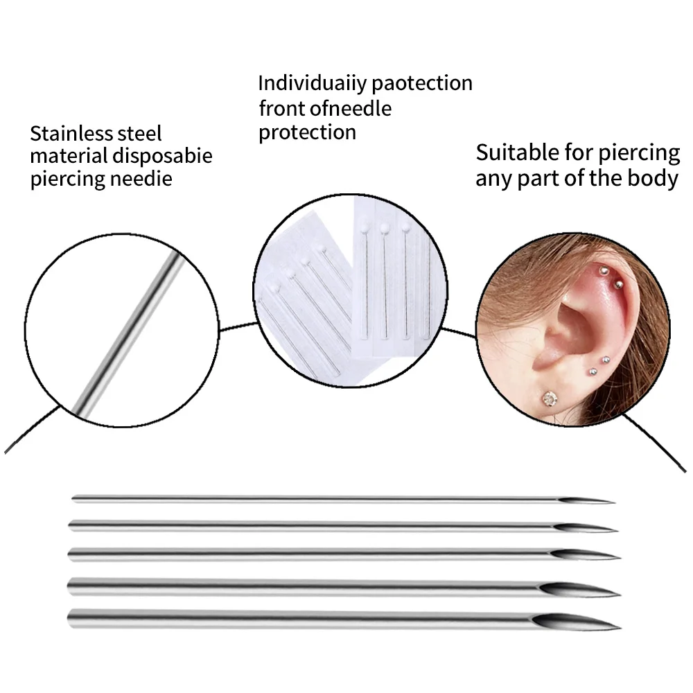OEM Brand Body Piercing Needles 10g 14G 16g Disposable Sterile Surgical Steel Perforation Needle for Ear Nose Navel Nipple Lip