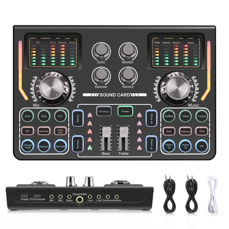 PULUZ OTG Lossless Live Broadcast Sound Card Wireless Recording Sound Mixer Professional Audio Interface Studio Sound Card Mixer