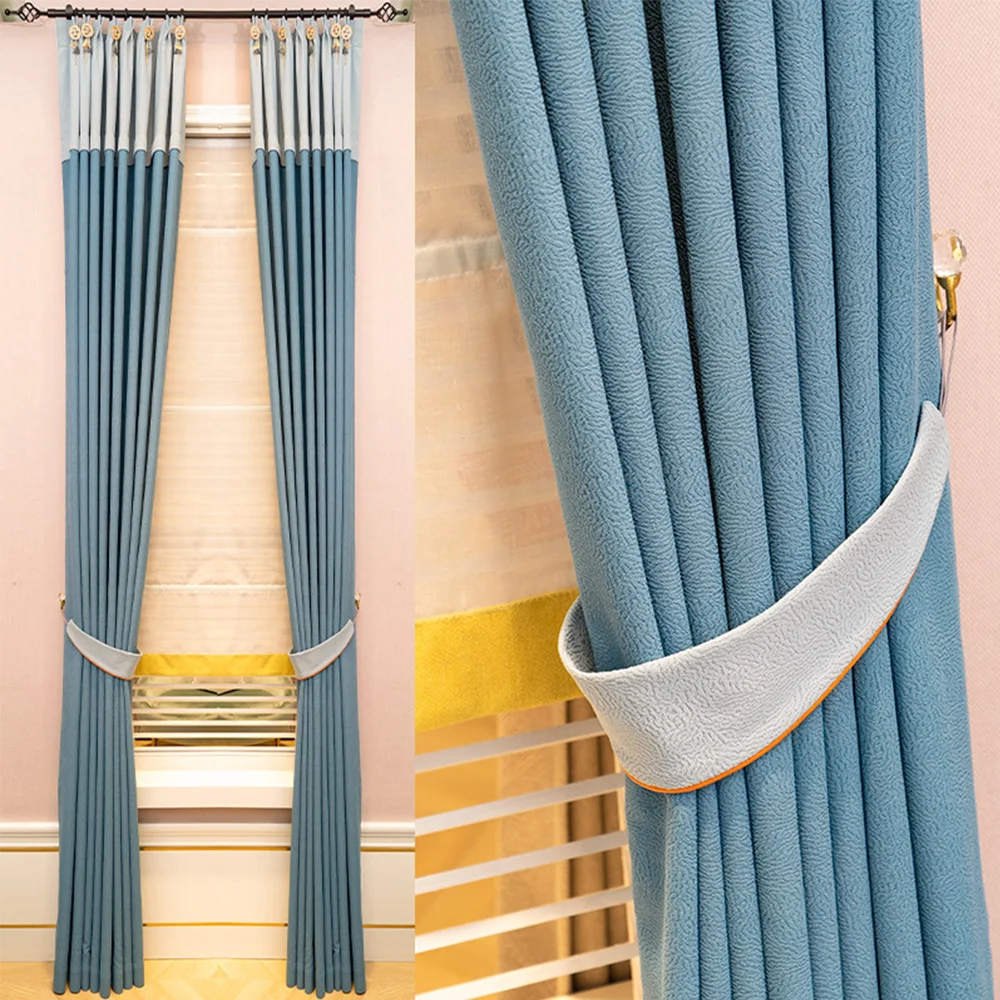 Fashions Indoor Curtains Factory Direct Sale Blackout Shadings Chenille Stitching Color Curtains For The Living Room Luxury