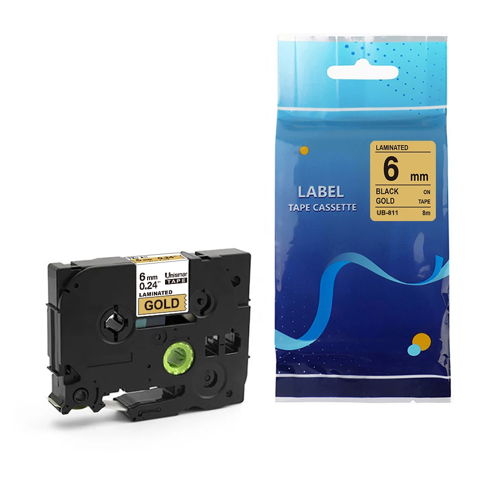 6mm Tze 811 tz811 tze811 tz 811 Black on Gold Thermal Transfer Ribbon Tape Compatible Tape Cartridge
