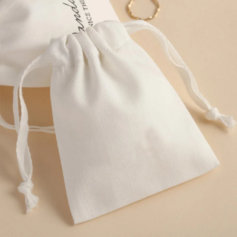 eco friendly Cotton Gift perfume Bags Gold Ribbon Logo Dust Sack drawstring jewelry Pouches