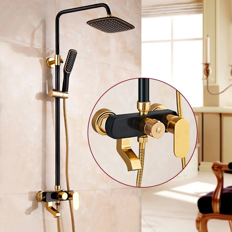 shower set wall mounted brass tap Bathroom taps luxury brass kits rain rainfall showerset mixer faucet set shower equipment