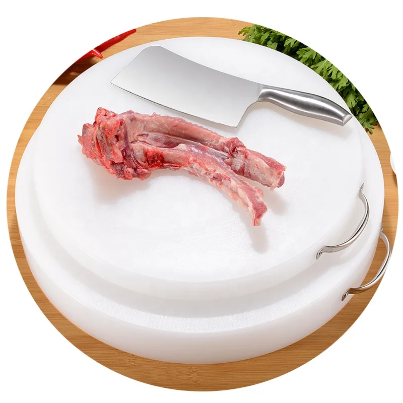 Food grade PE white round plastic cutting board cut meat chop bone board customized