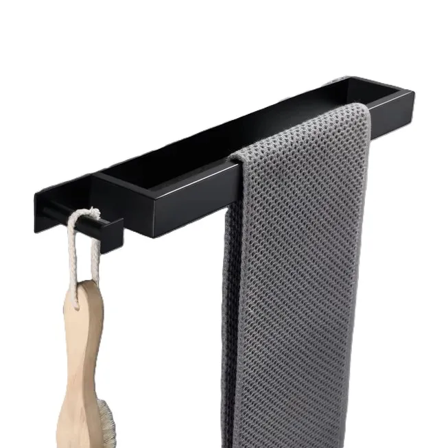 Self Adhesive Towel Holder No Drilling Bathroom Accessories Single Towel Rack with Hook
