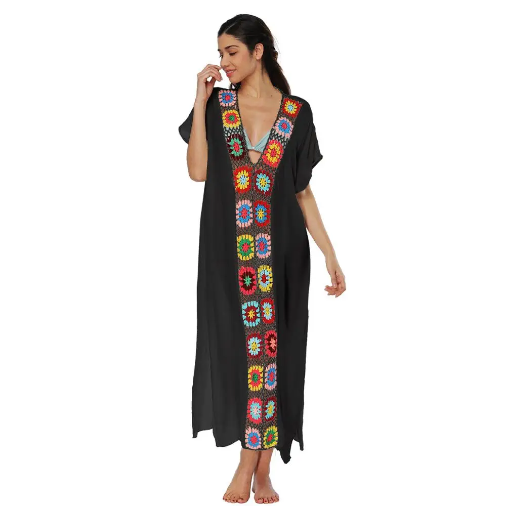 Summer Beach Long Dress Colorful Mexican Perspective Beach Sunscreen V-neck Short Sleeve Bohemia Maxi Dress