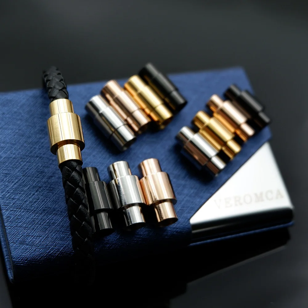 VEROMCA Stainless Steel Clasp Wheel Round Jewelry Clasp Leather Rope Connecting Clasp