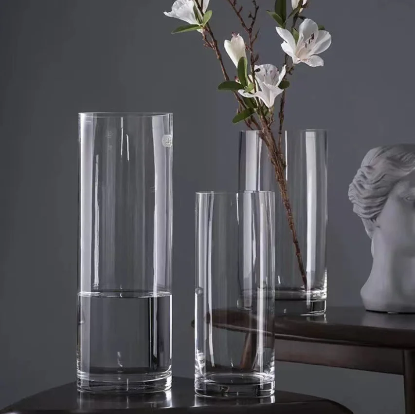 Most Popular Wholesale custom modern simple transparent/electroplate cylinder glass vases large