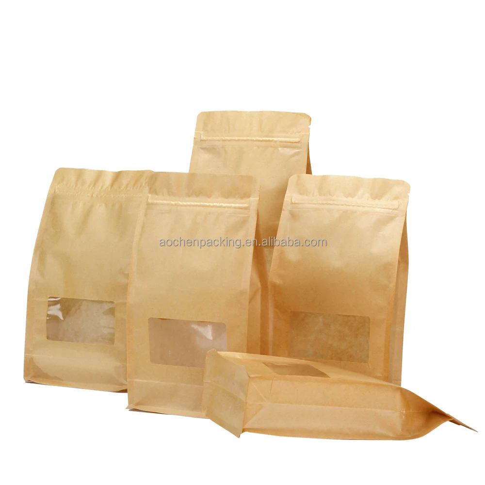 Free Sample Kraft Paper Pouch Stand Up Heat Seal Zipper Laminated Small Packaging Bags with window for Small Business