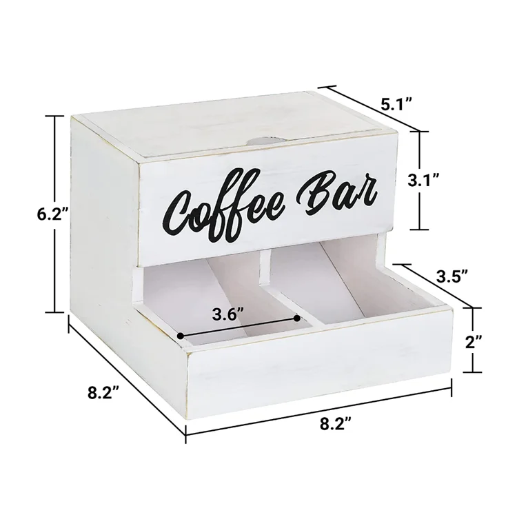 Rustic tea bags sugar packet holder caddy white wood coffee station organizer