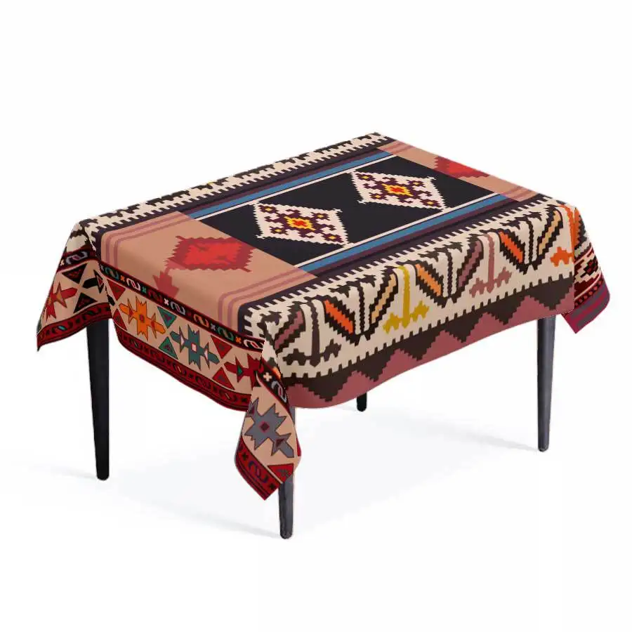 Custom Full Color Printed Polyester Rectangle Stretch Elastic Fabric Table Throw Tablecloth for Trade Show Events Wedding Party