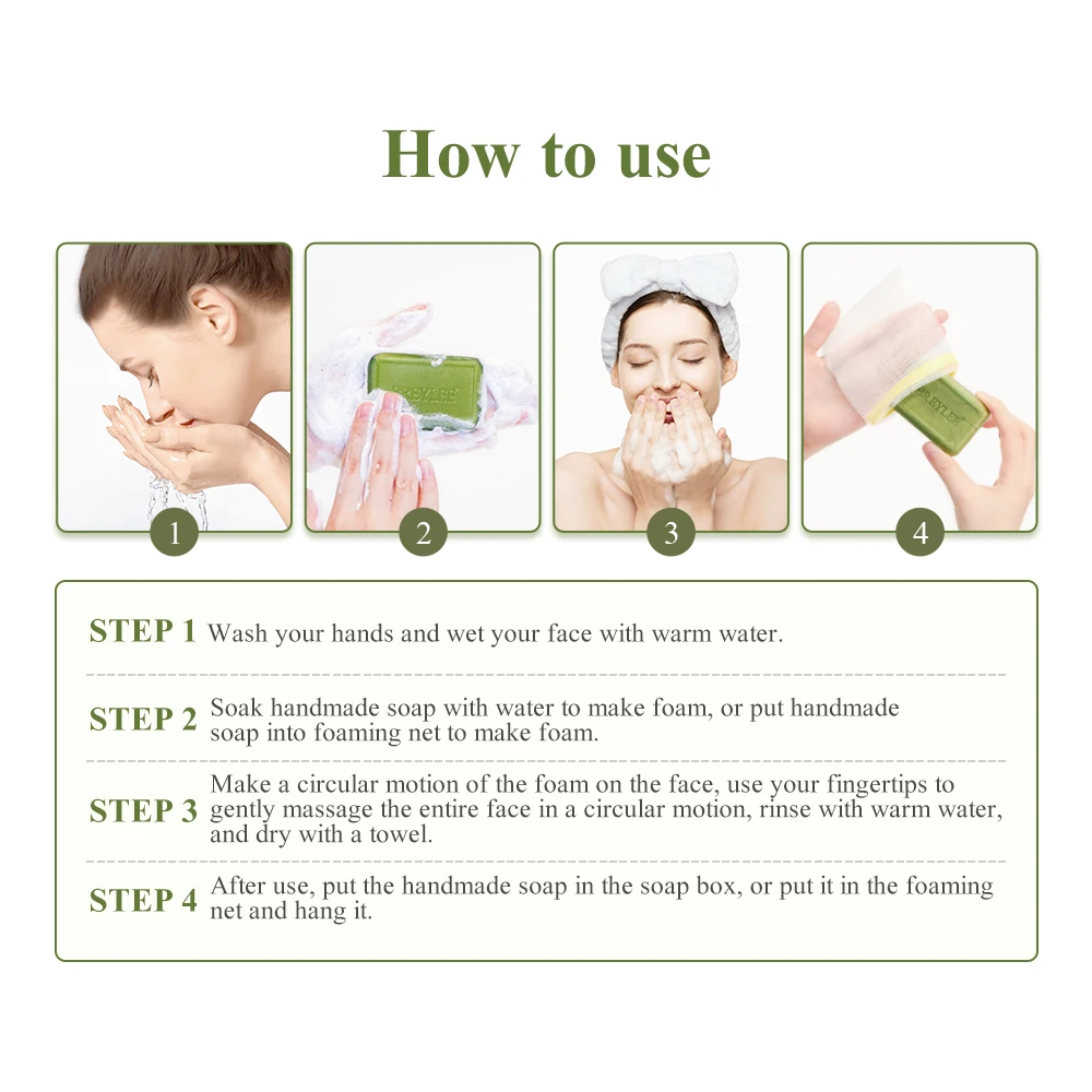 BREYLEE Organic Acne Treatment Tea Tree Soap Handmade Pimples Bar Oil Control Cleans Face Body Skin Care Bath