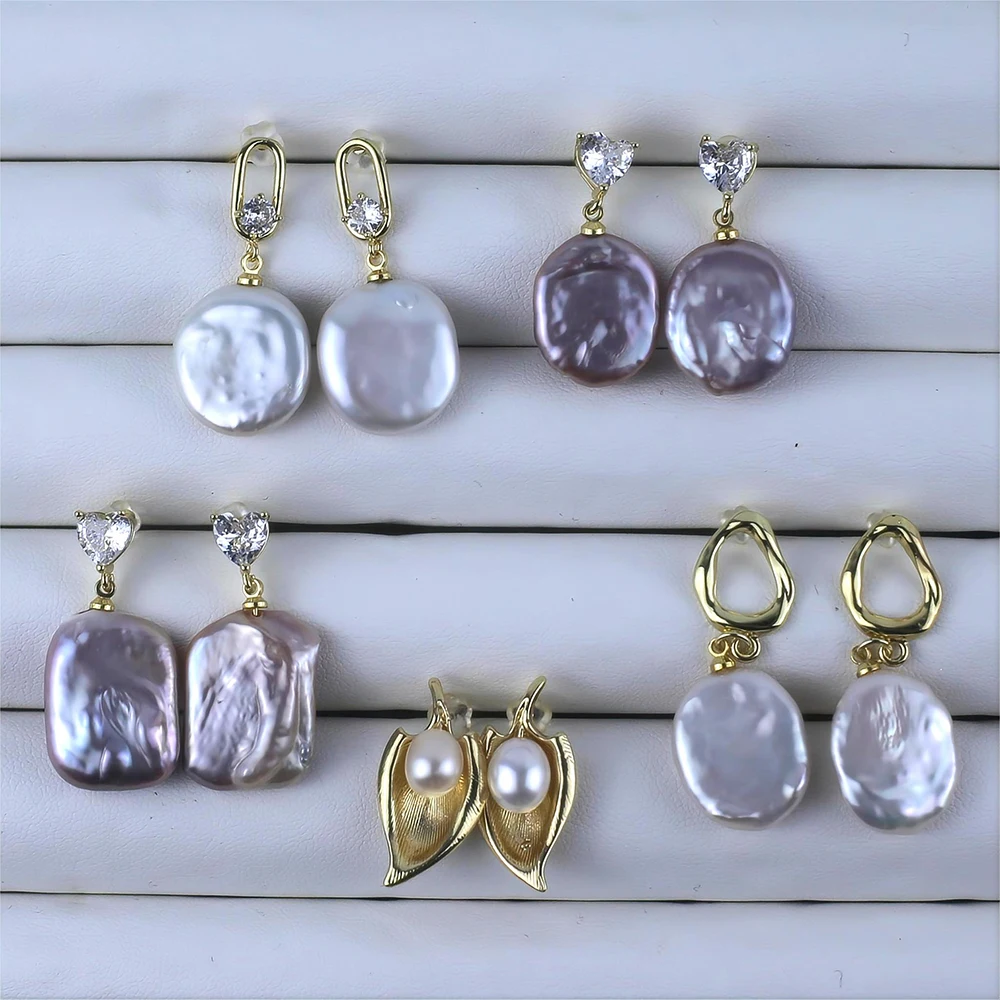LUCK Hot selling women jewelry natural baroque earrings Natural freshwater Square baroque Pearl Welfare stud earrings