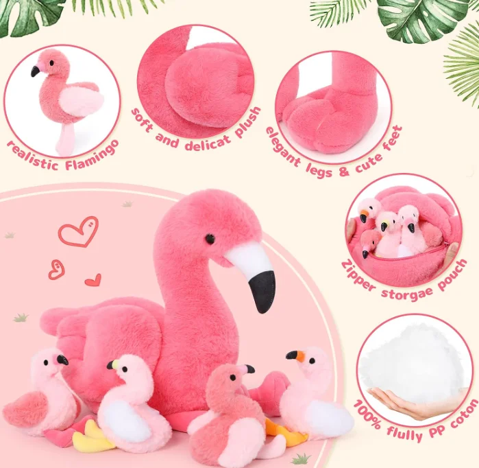Flamingo Stuffed Animal with 4 Baby Flamingo Plush Toys pink Flamingo Toy wholesale custom soft smooth plush toys