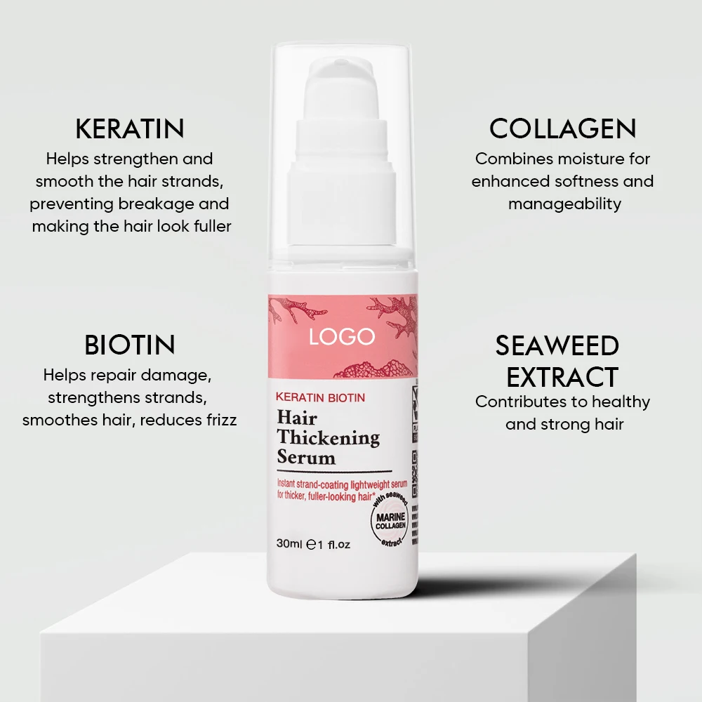 Private Label Strengthening Treatment Repair Thinning Hair Leave-In Keratin Biotin Hair Thickening Serum For Men And Women