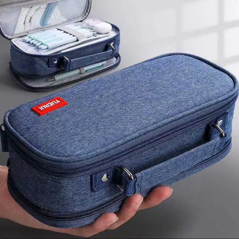 Large capacity pencil bags multi-layer pencil case with handle for school supplies