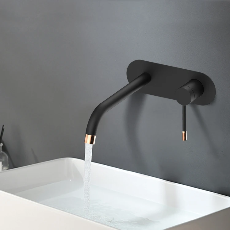 KB TEK  Luxury Bathroom Basin Faucet Wall Mount Matte Black Faucet Bathroom Basin Mixer Single Handle Concealed Basin Mixer