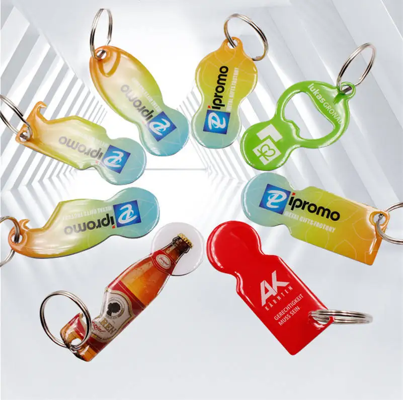 Custom Stainless Steel Trolley Carts Token Epoxy Mini Bottle Opener Trolley Keyring