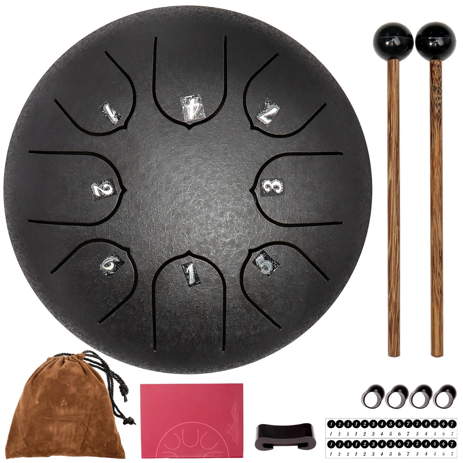 Steel Tongue Drum 6 Inch 8 Note Percussion Instrument Lotus Drum used for musical education gifts yoga meditation(Obsidian patt)