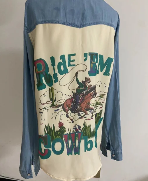 2023 New fashion women denim blouse denim dress women cowboy printing denim jacket women