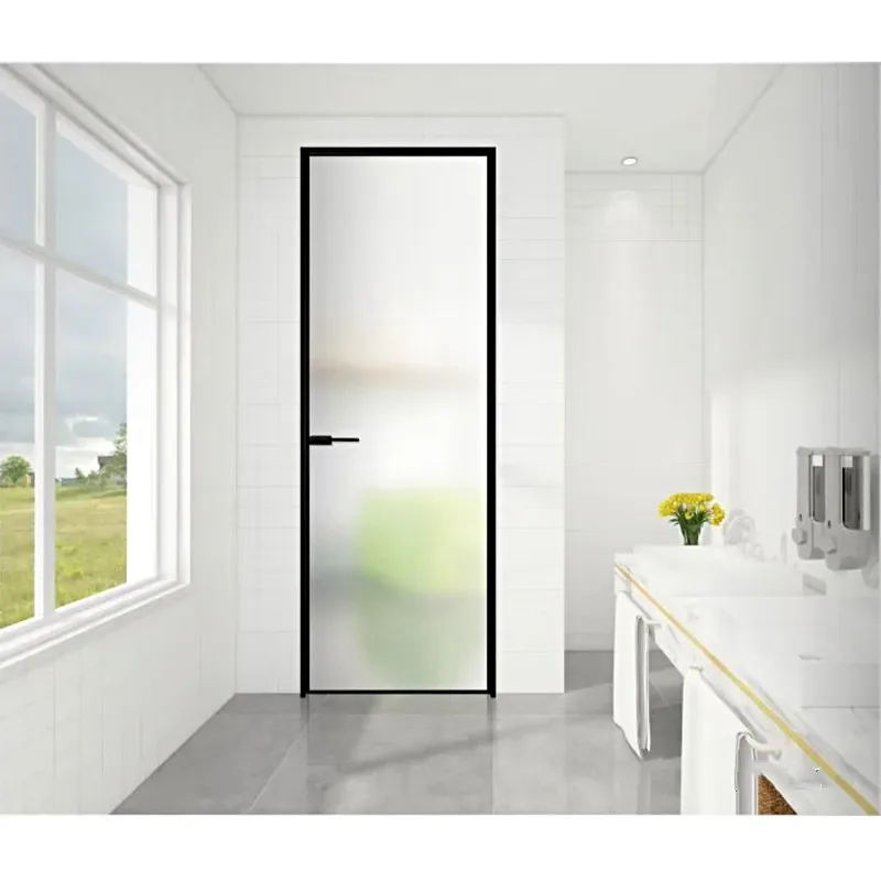 Customizable 5mm Frame Bathroom Swing Door Solid Color Frosted Acrylic Glass Manual Opening Finished Surface Sliding Door Type