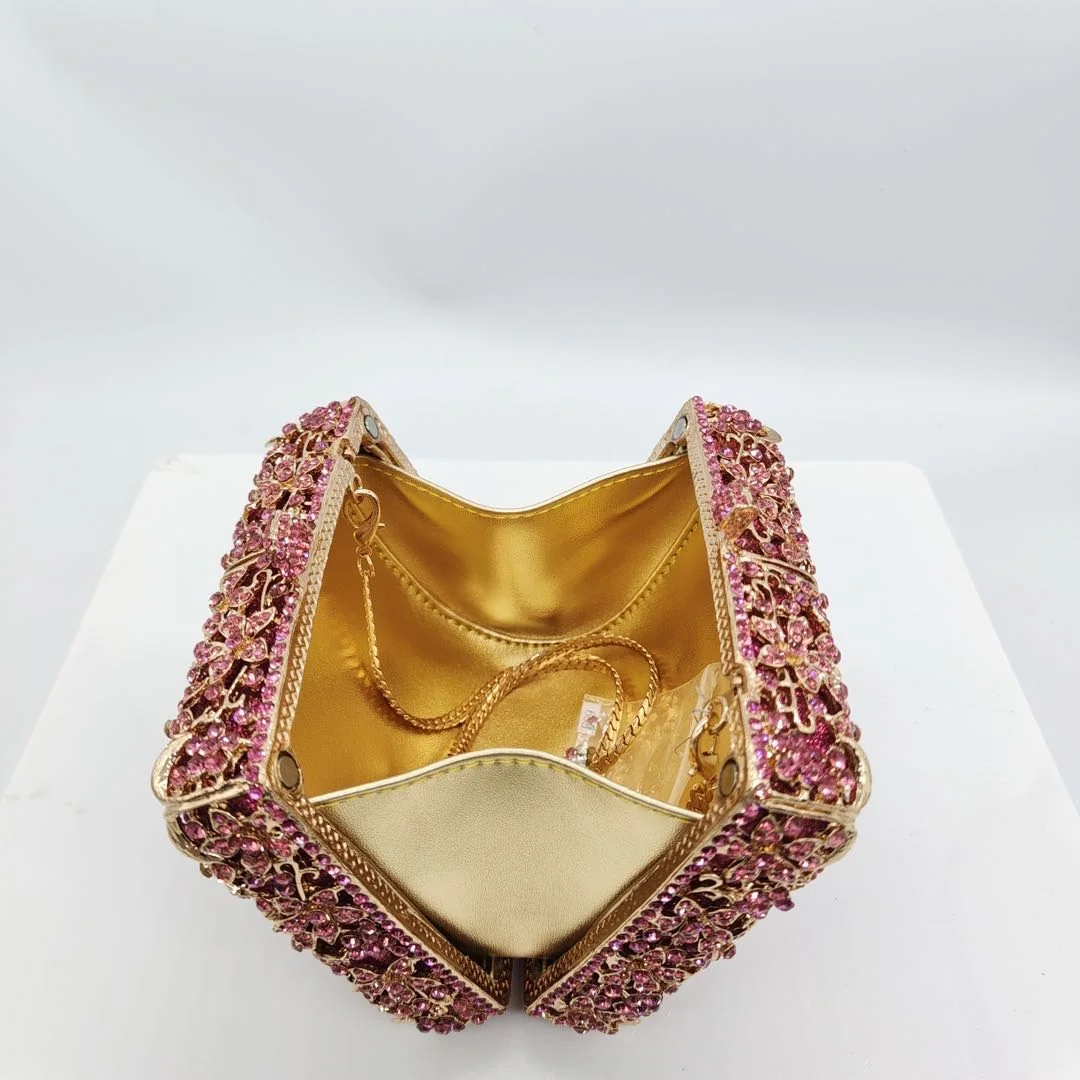 New Product Arrive 3d Flower Crystal Clutch High-End Diamond Wedding Party Rhinestone Purse Evening Bag