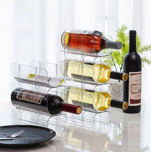 Stackable Acrylic Wine Bottle Holder Wine Glass Holder Plate Wine Bottle Organizer