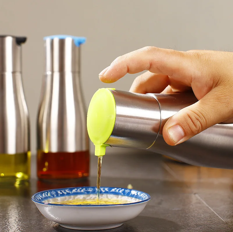 Kitchen Oil Bottle Stainless Steel Glass Olive Dispenser 500ml Vinegar Soy Sauce for