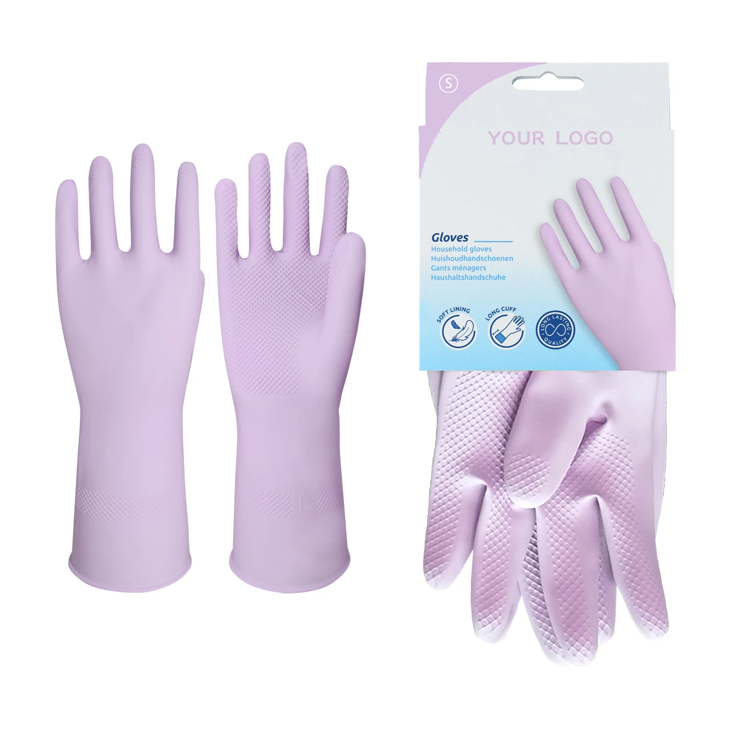 Korean 32cm Long Multi Purpose Flexible Reusable Kitchen Dish Washing Cleaning Dishwashing Natural Latex Household Rubber Gloves