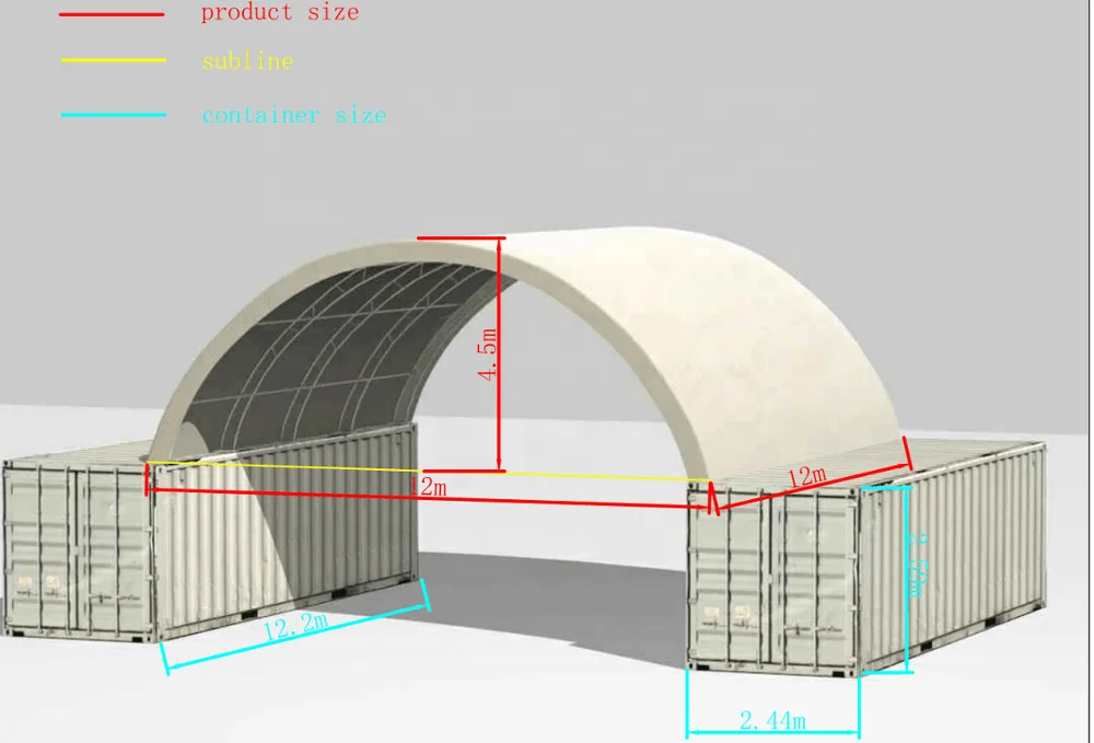 Suihe Factory 40ft Dome Container Shelter PVC Container Awning High Quality Shipping Container Car Parking Sunshade