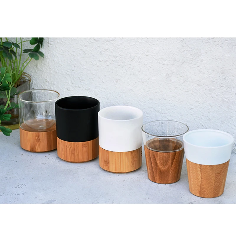 2023 Hot Sale Best Match Custom Logo Reusable Bamboo High Borosilicate Glass White Coffee Mugs Coffee Cup