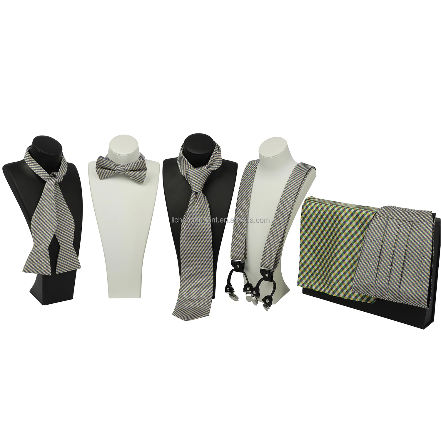 Lichen Made 100%Silk Jacquard Woven Fabric Men 6 Clips  Sharp Real Leather Button For Heavy Duty Work Adjustable Suspenders