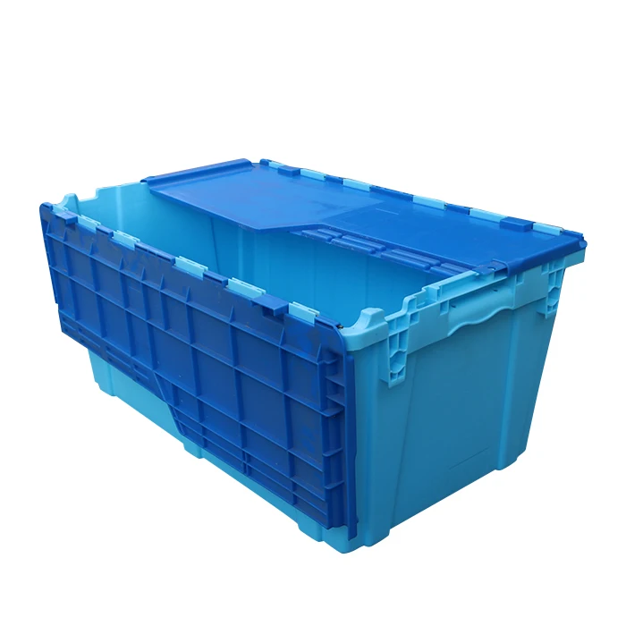 JOIN 75L Plastic Reusable Box Moving Crate Storage Tote Bin Attached Lid Container Nestable &Stackable Container