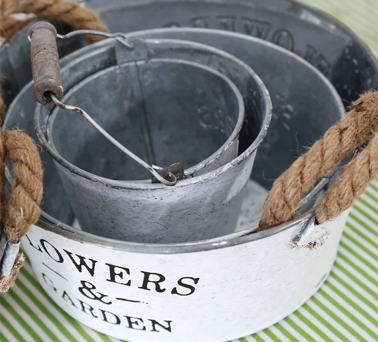 Pastoral Iron Hemp Rope Handle Hanging Bucket Indoor  Decoration Retro Flower Pots in Bulk