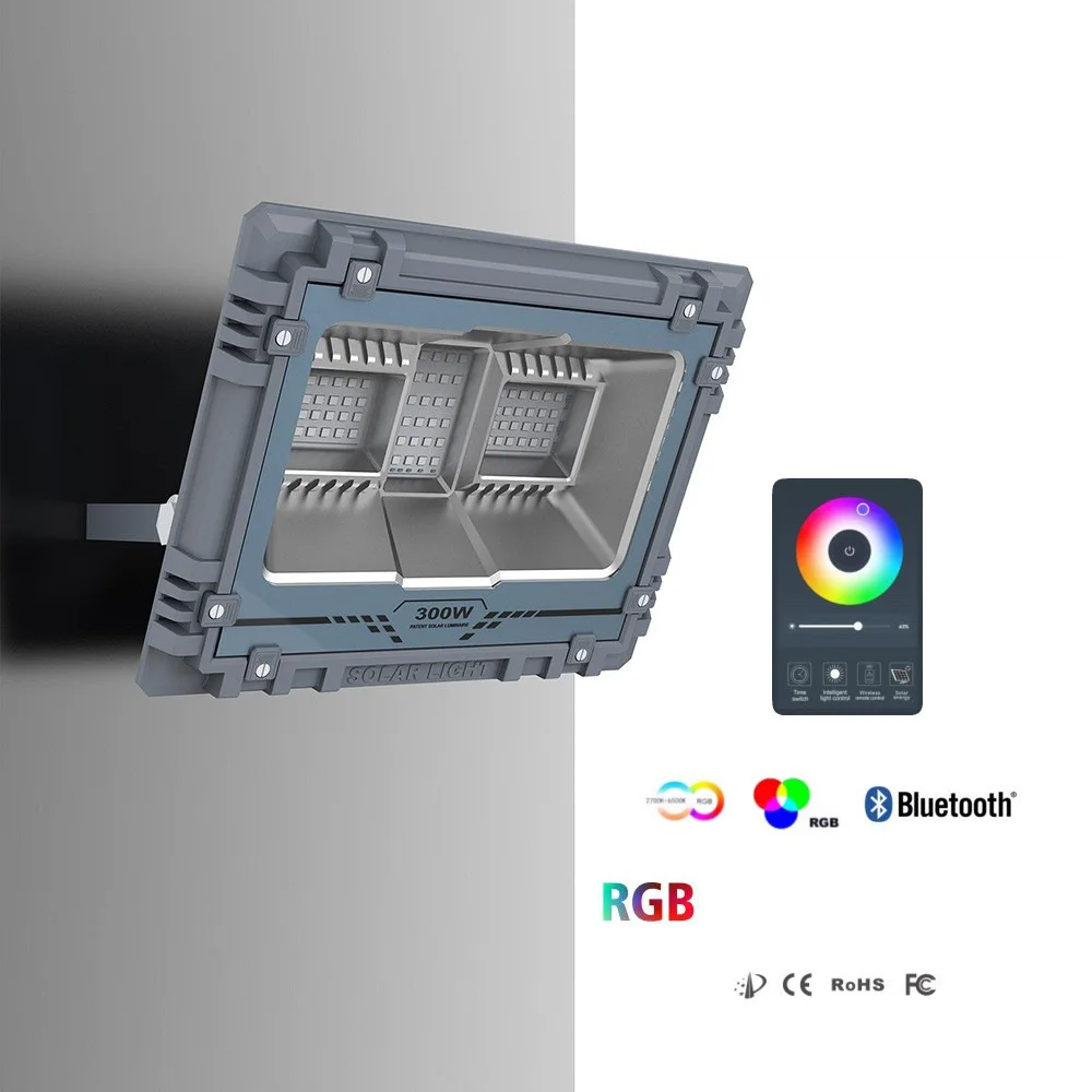 APP CTRL 60W 100W 200W 300W 500W 800W Dream Color LED Solar IP67 Waterproof Flood Light for Park Plaza Garden Yard Landscape