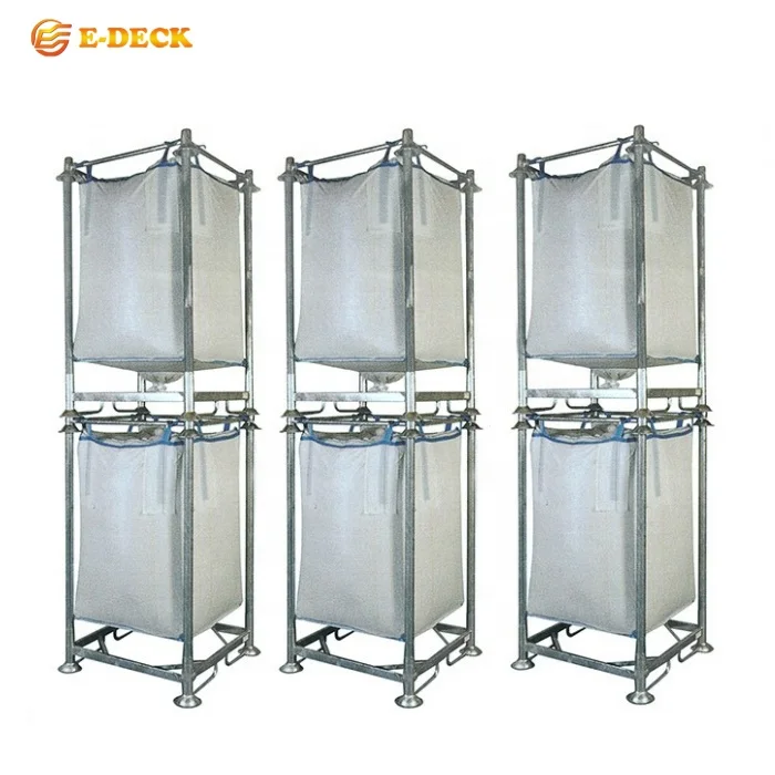 Heavy duty detachable mobile hot dip galvanized metal storage stackable forklift bulk big bag rack pallet for ton bag storage