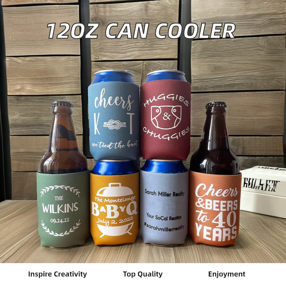 Custom Printed Insulated Neoprene Can Cooler Stubby Holder Sublimation Logo Collapsible Beer Can Cooler stubby Holder