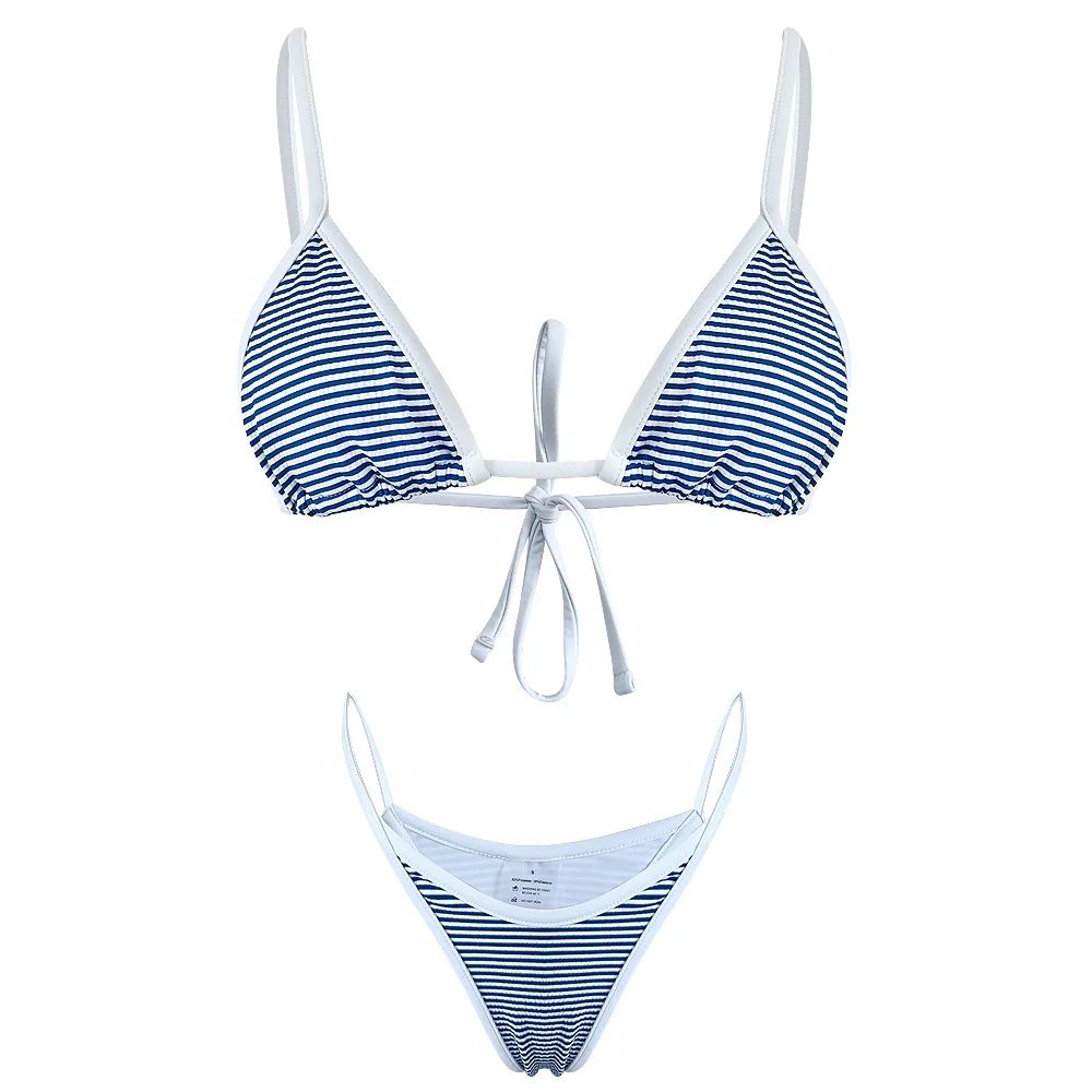 High quality stripe bikini string swimwear strappy micro mini bikini two piece sexy young girl swimsuit