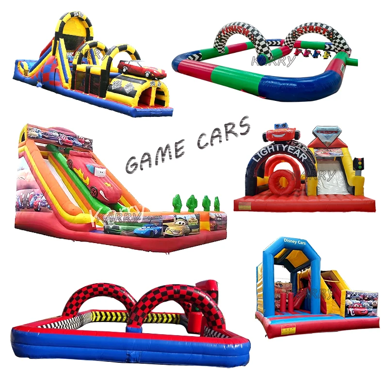 Commercial PVCInflatable Cartoon Slide Juegos Inflatables Racing Car Slider Dry Slides Castle Bounce House Used For Kids Games